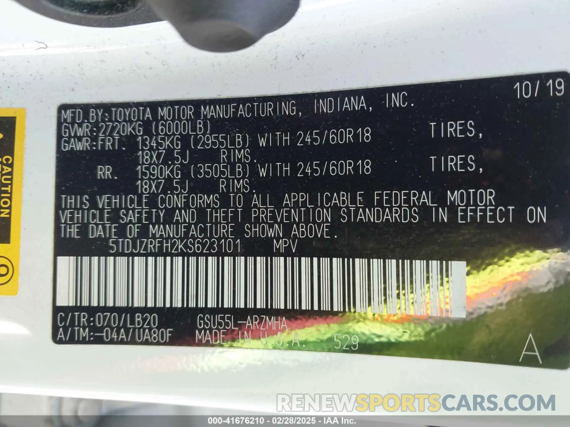 9 fotografías del automóvil dañado 5TDJZRFH2KS623101 TOYOTA HIGHLANDER 2019