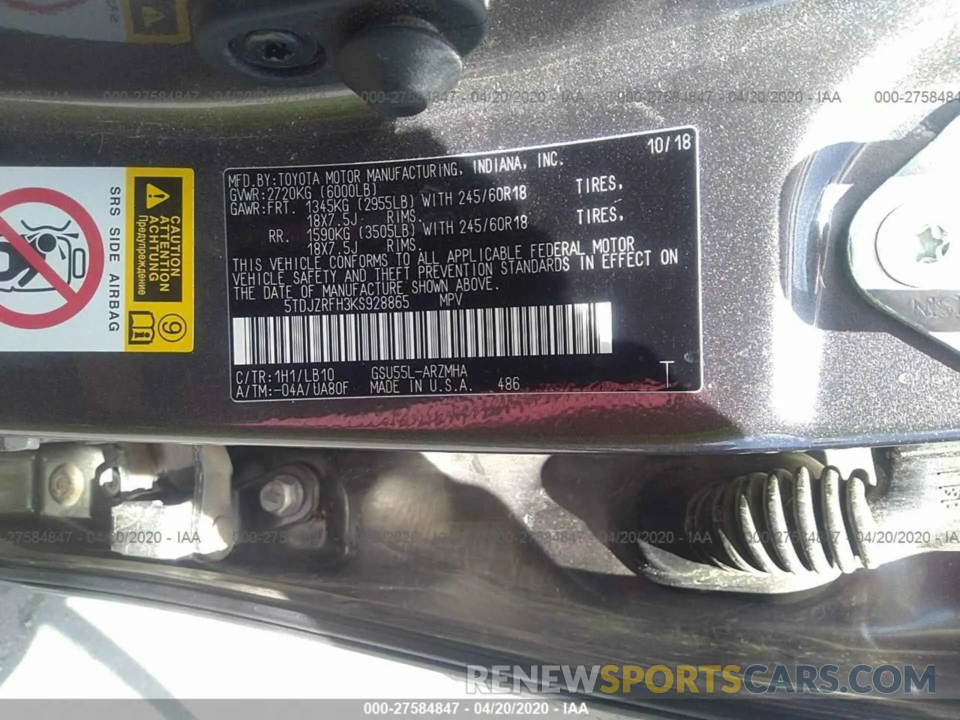 9 fotografías del automóvil dañado 5TDJZRFH3KS928865 TOYOTA HIGHLANDER 2019