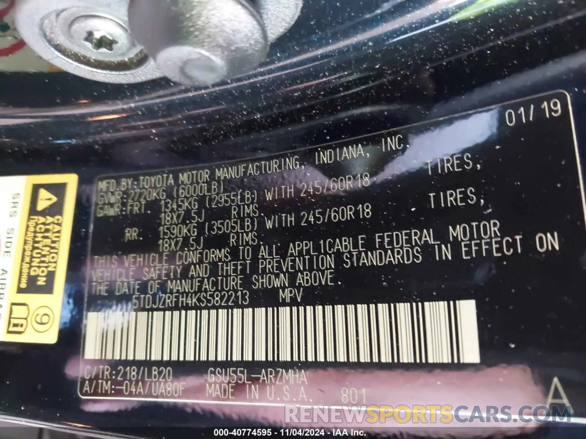 9 fotografías del automóvil dañado 5TDJZRFH4KS582213 TOYOTA HIGHLANDER 2019