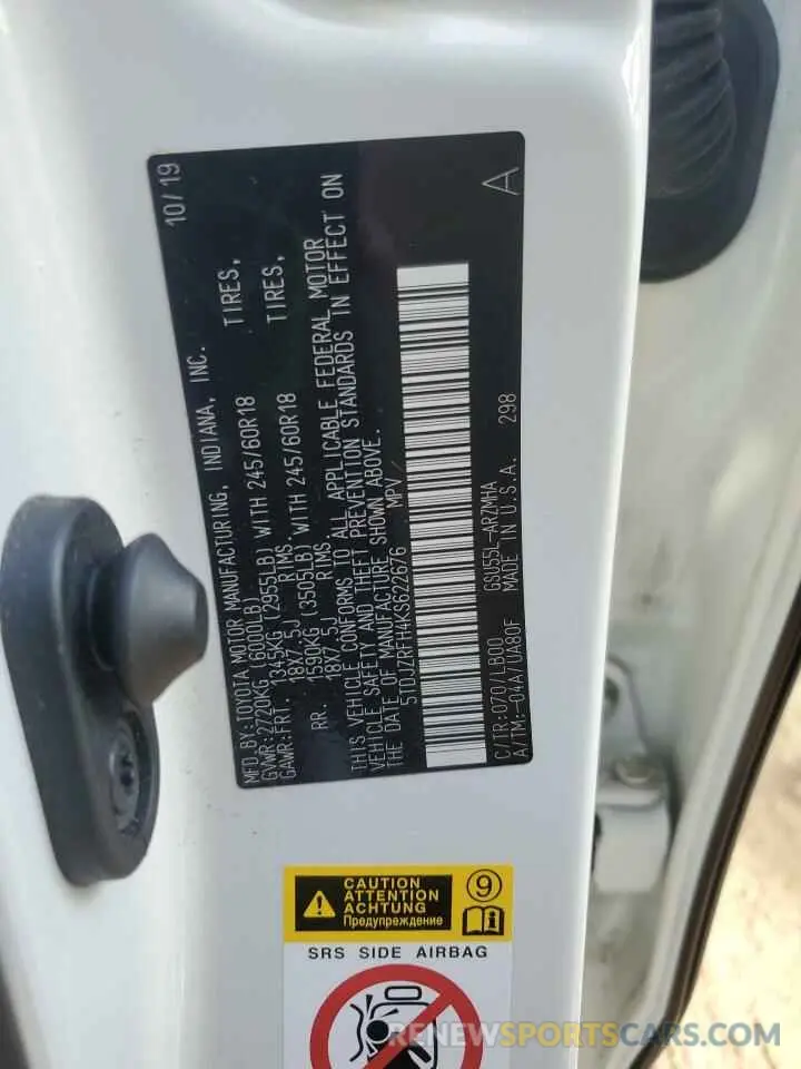 13 fotografías del automóvil dañado 5TDJZRFH4KS622676 TOYOTA HIGHLANDER 2019