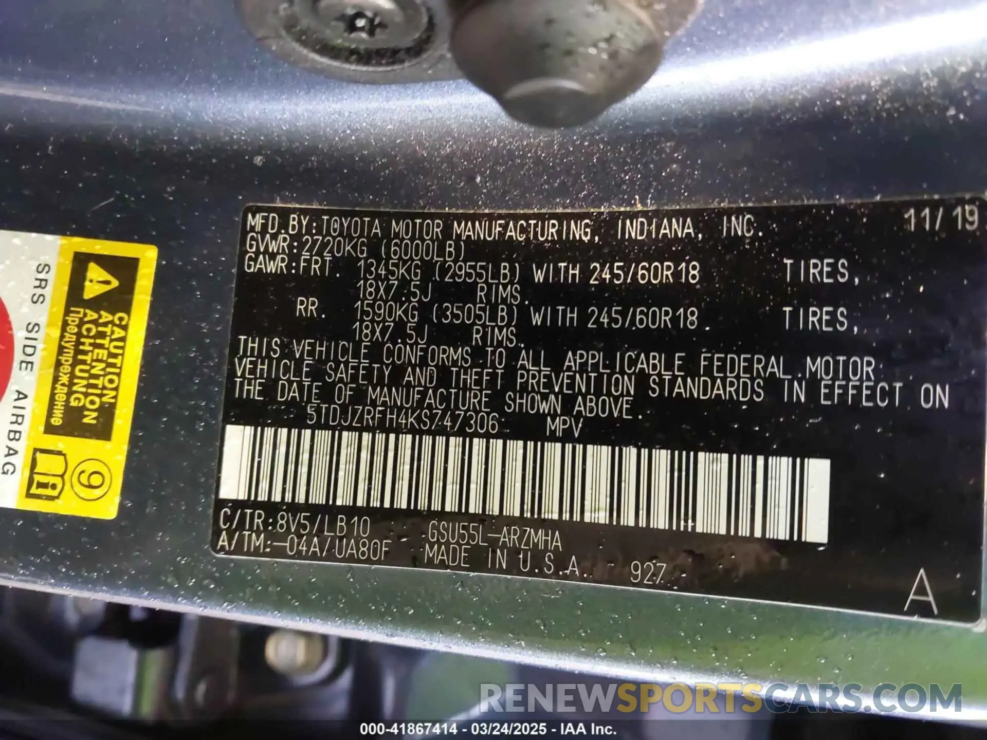 9 fotografías del automóvil dañado 5TDJZRFH4KS747306 TOYOTA HIGHLANDER 2019
