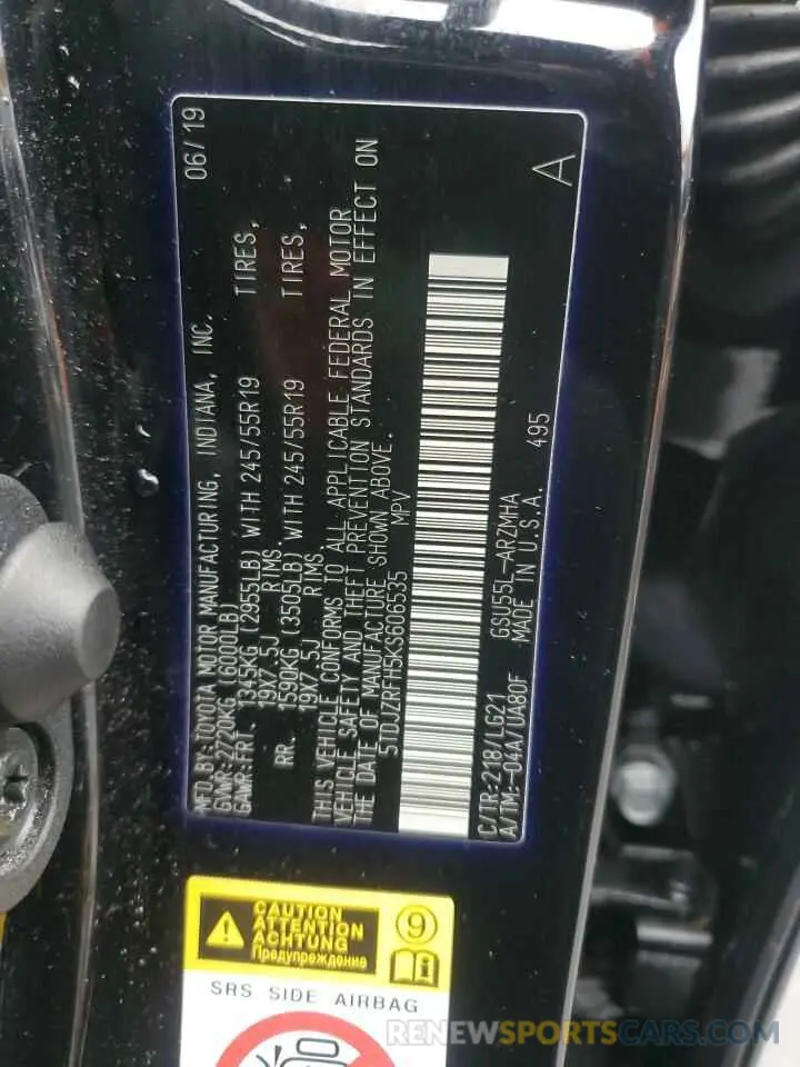 13 fotografías del automóvil dañado 5TDJZRFH5KS606535 TOYOTA HIGHLANDER 2019