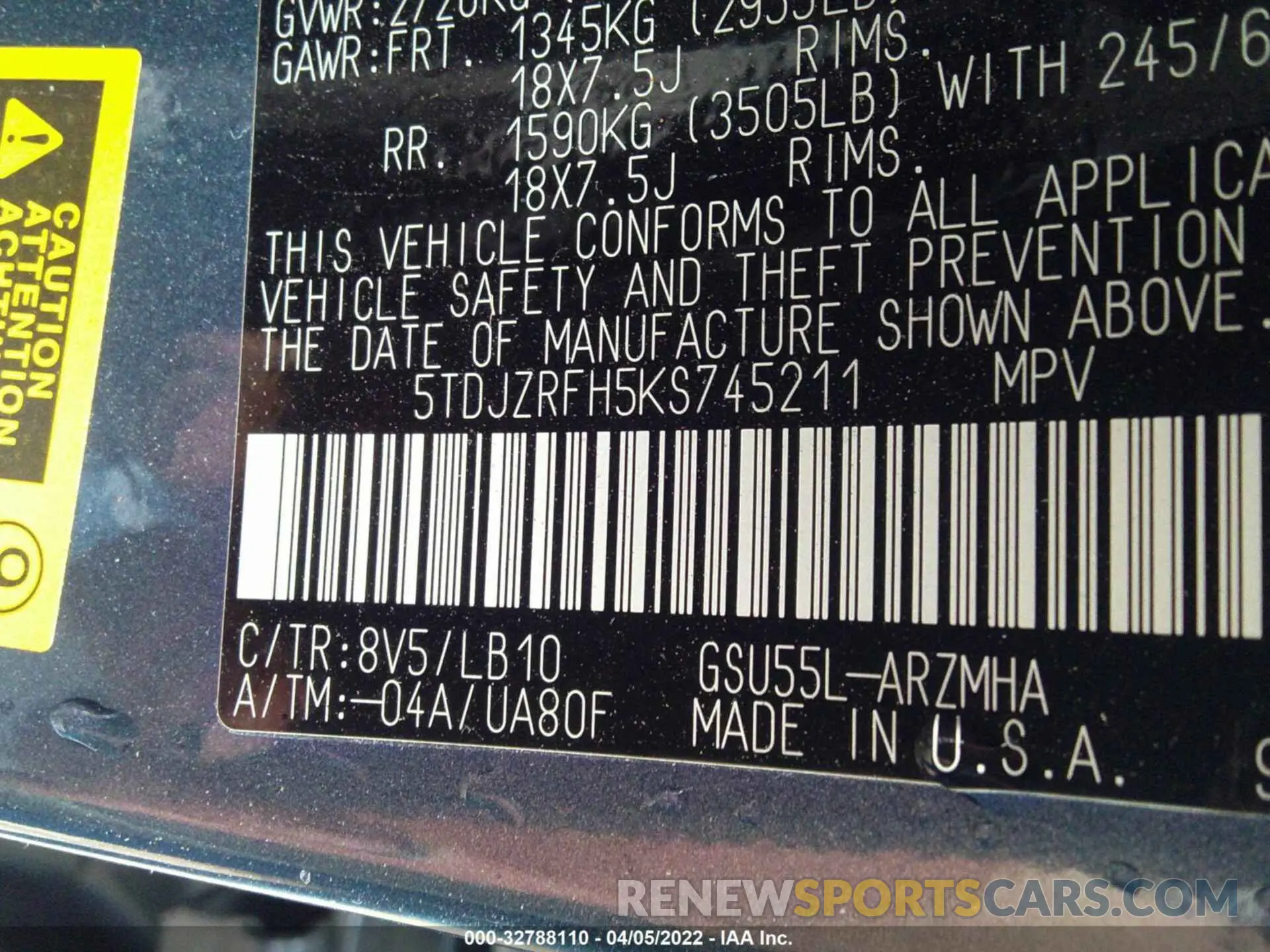9 fotografías del automóvil dañado 5TDJZRFH5KS745211 TOYOTA HIGHLANDER 2019