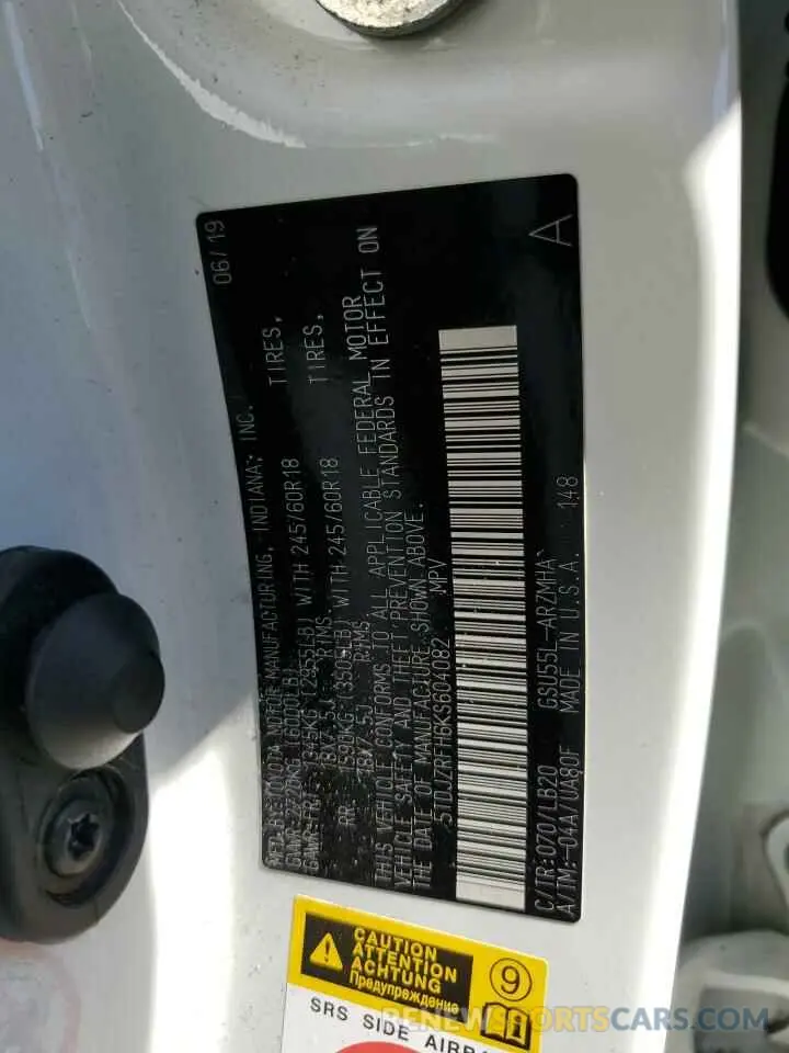 13 fotografías del automóvil dañado 5TDJZRFH6KS604082 TOYOTA HIGHLANDER 2019