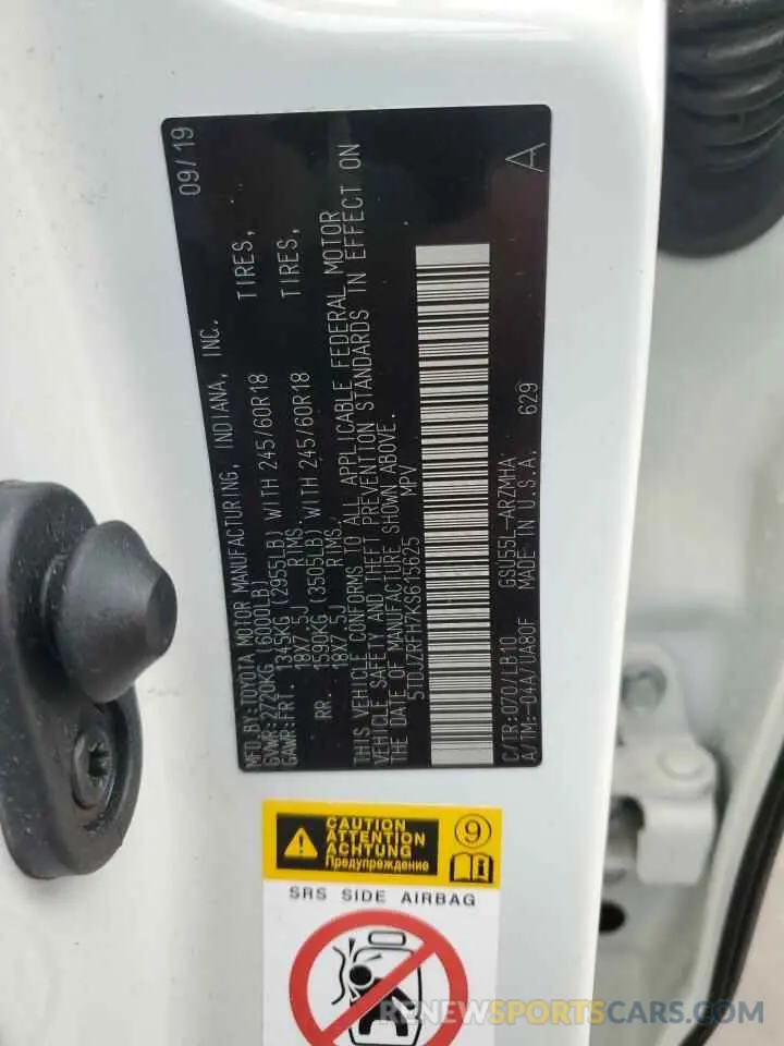 14 fotografías del automóvil dañado 5TDJZRFH7KS615625 TOYOTA HIGHLANDER 2019