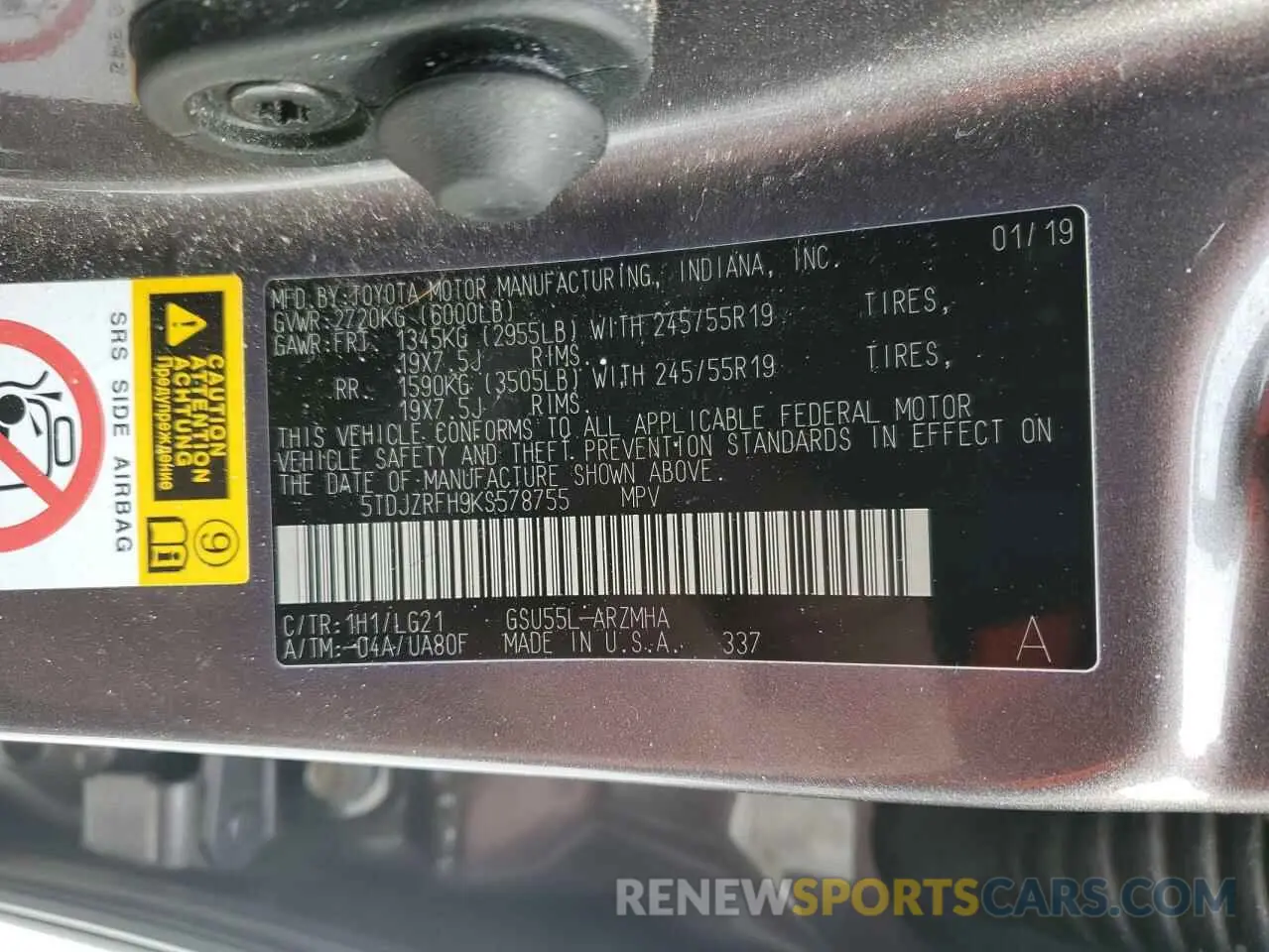 14 fotografías del automóvil dañado 5TDJZRFH9KS578755 TOYOTA HIGHLANDER 2019