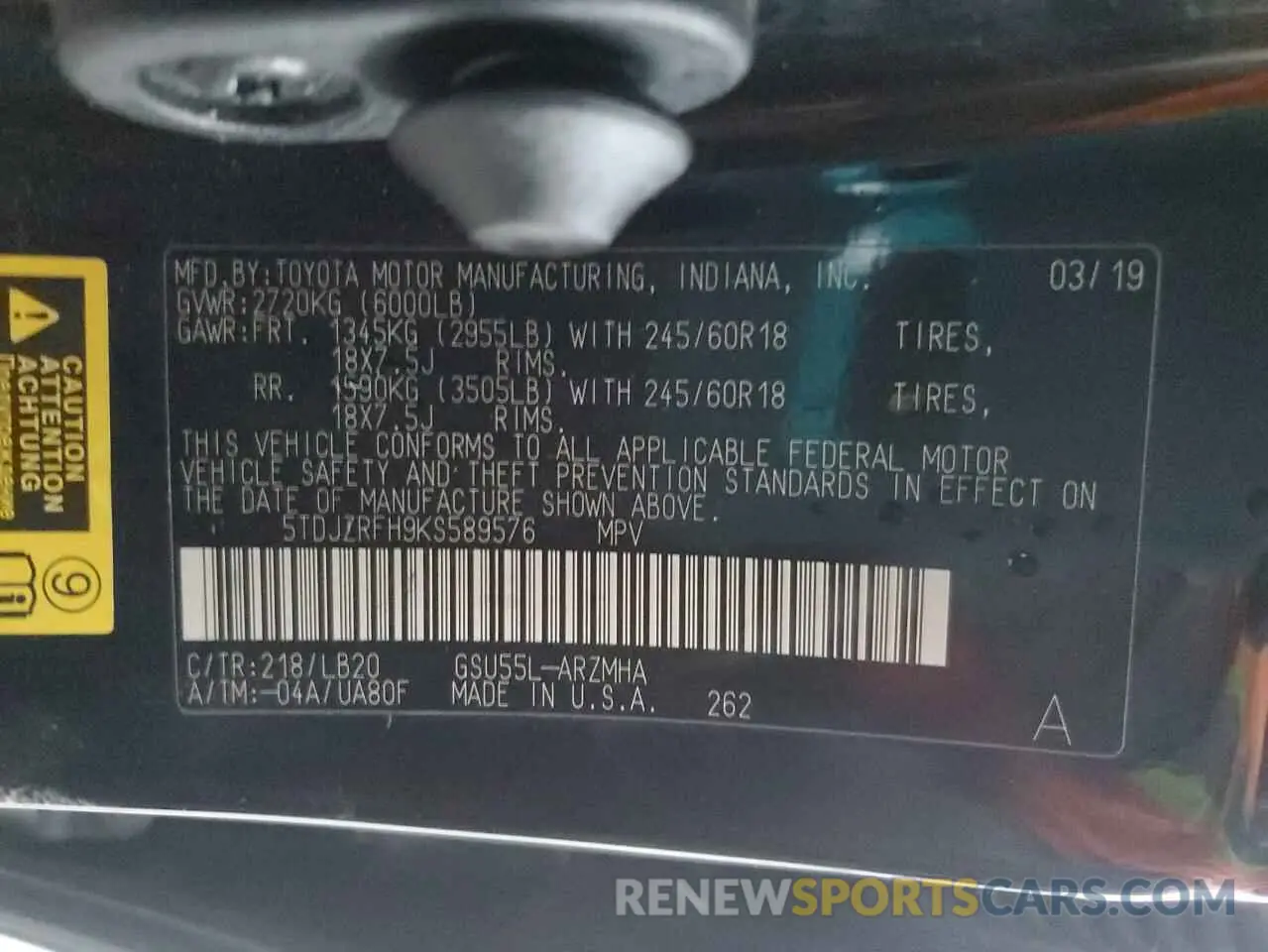 13 fotografías del automóvil dañado 5TDJZRFH9KS589576 TOYOTA HIGHLANDER 2019