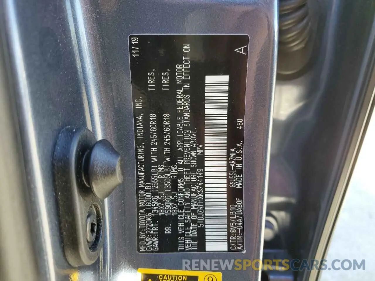 14 fotografías del automóvil dañado 5TDJZRFHXKS744149 TOYOTA HIGHLANDER 2019