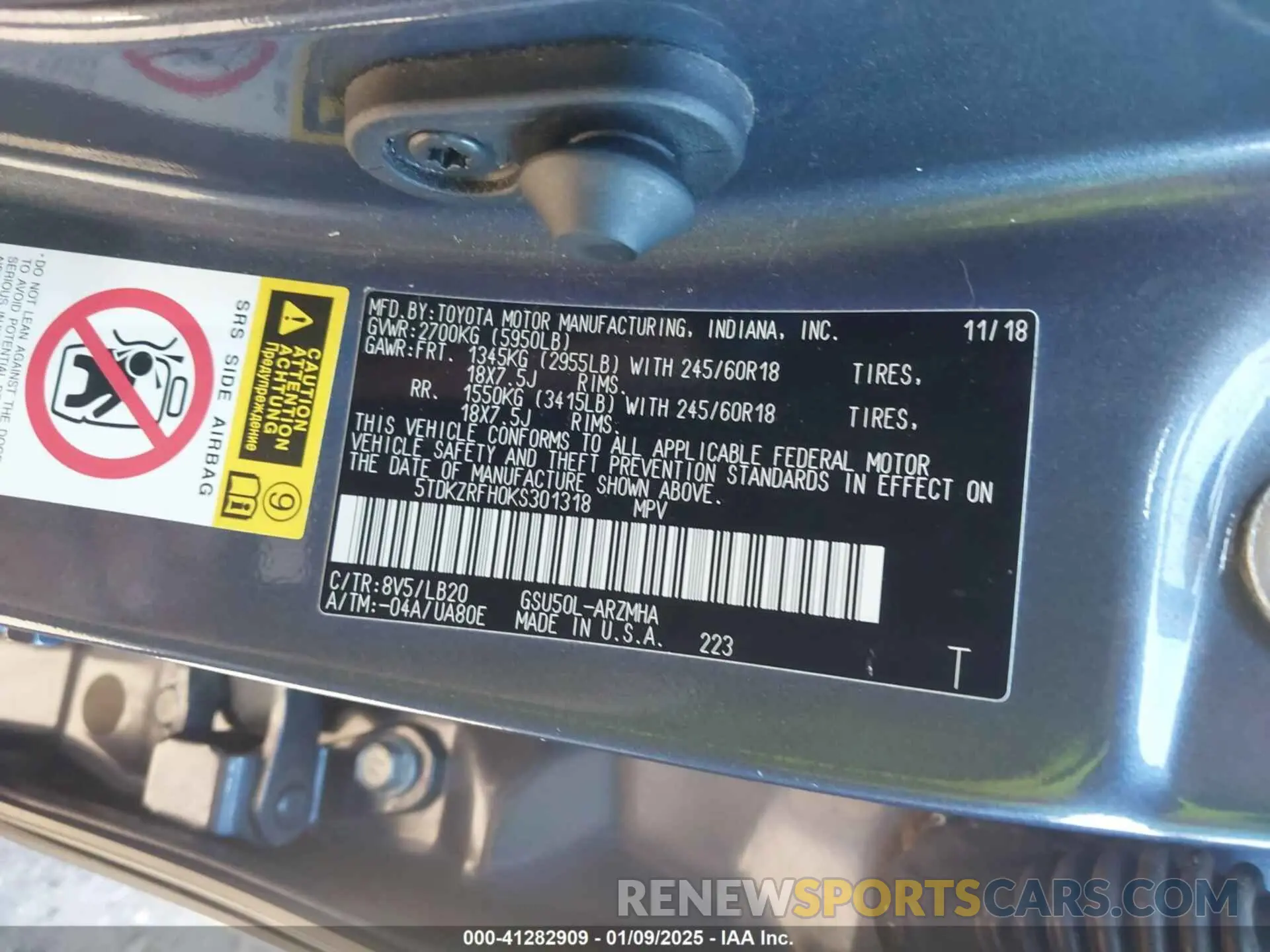 9 fotografías del automóvil dañado 5TDKZRFH0KS301318 TOYOTA HIGHLANDER 2019