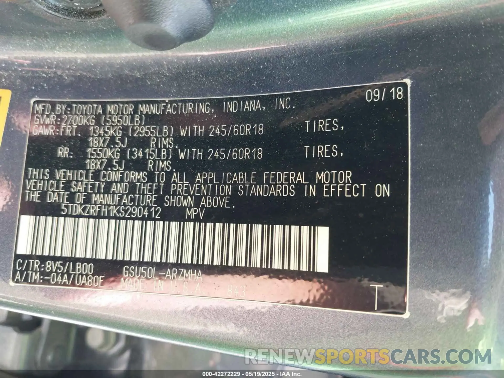 9 fotografías del automóvil dañado 5TDKZRFH1KS290412 TOYOTA HIGHLANDER 2019