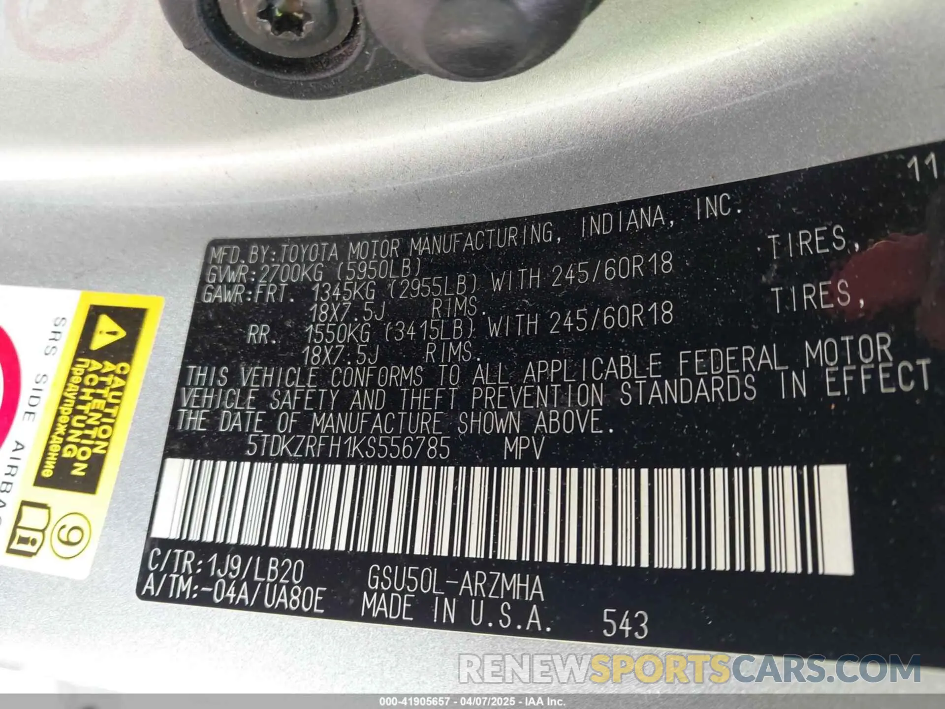 9 fotografías del automóvil dañado 5TDKZRFH1KS556785 TOYOTA HIGHLANDER 2019
