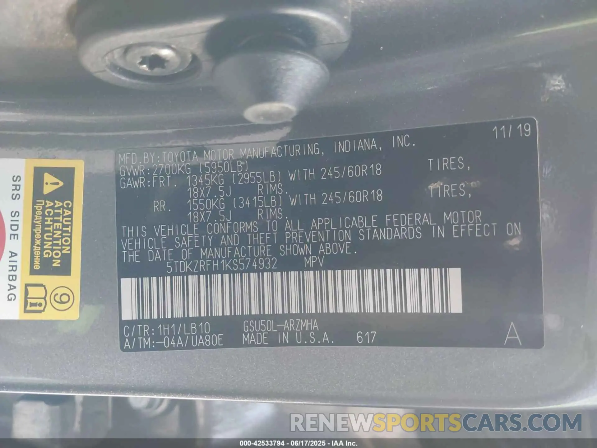 9 fotografías del automóvil dañado 5TDKZRFH1KS574932 TOYOTA HIGHLANDER 2019
