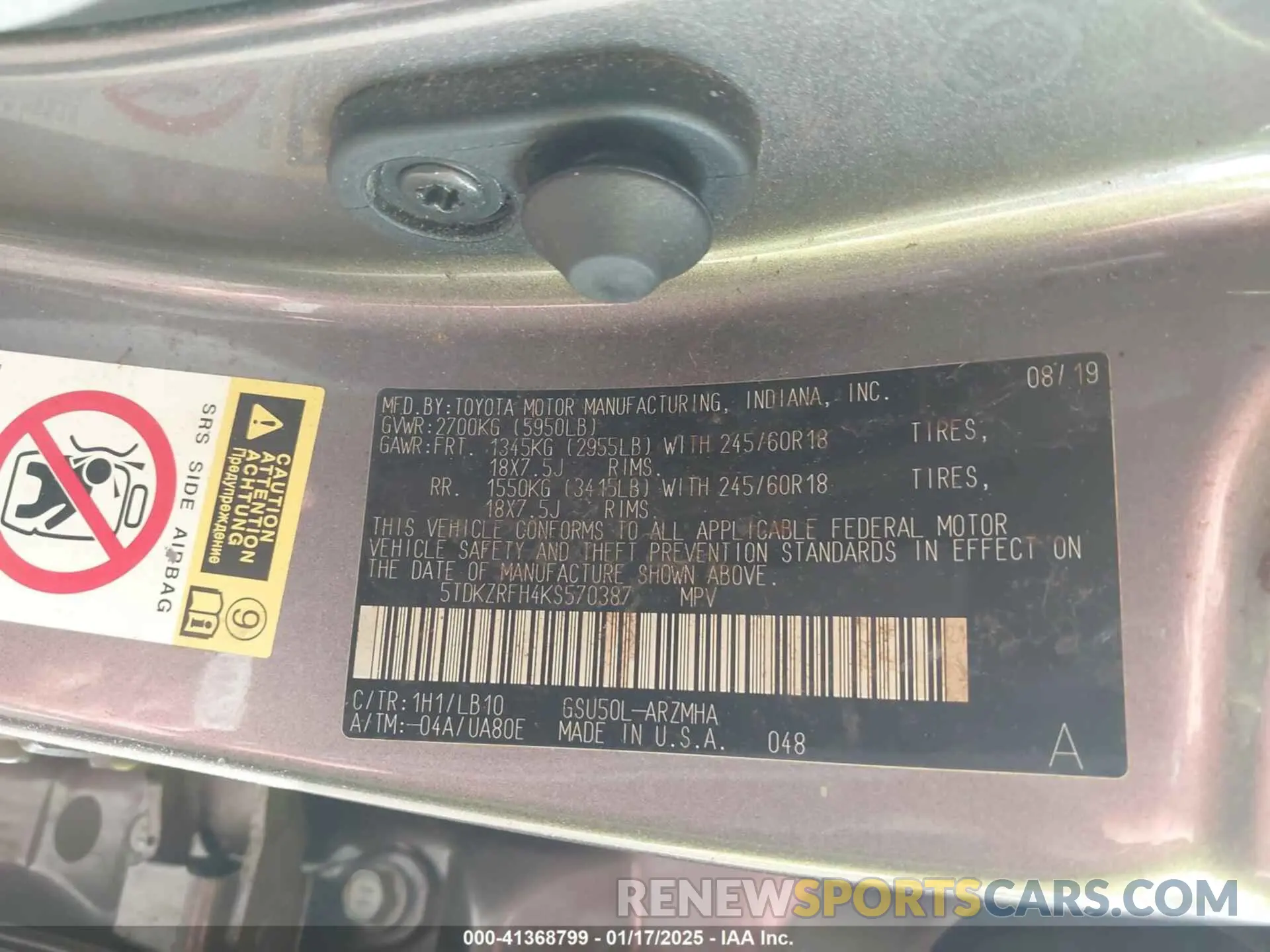 9 fotografías del automóvil dañado 5TDKZRFH4KS570387 TOYOTA HIGHLANDER 2019
