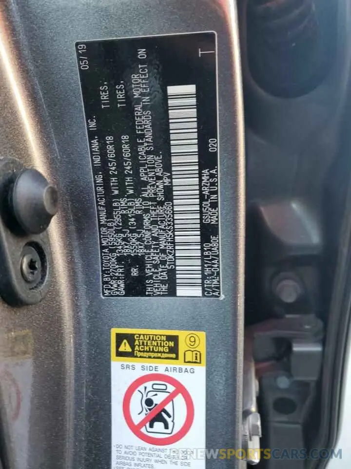 14 fotografías del automóvil dañado 5TDKZRFH5KS335660 TOYOTA HIGHLANDER 2019