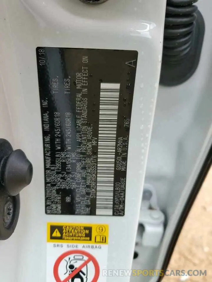 13 fotografías del automóvil dañado 5TDKZRFH5KS553176 TOYOTA HIGHLANDER 2019