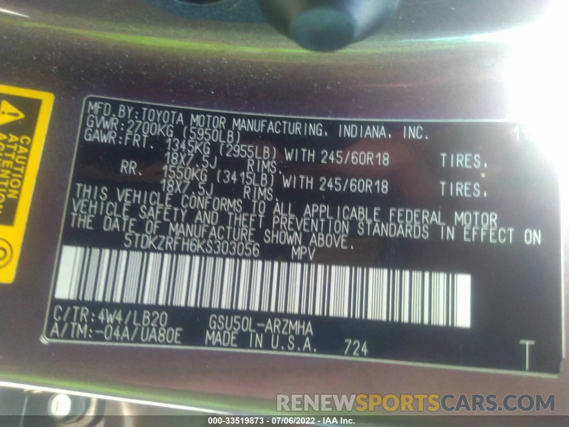 9 fotografías del automóvil dañado 5TDKZRFH6KS303056 TOYOTA HIGHLANDER 2019
