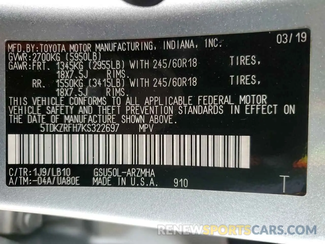 14 fotografías del automóvil dañado 5TDKZRFH7KS322697 TOYOTA HIGHLANDER 2019