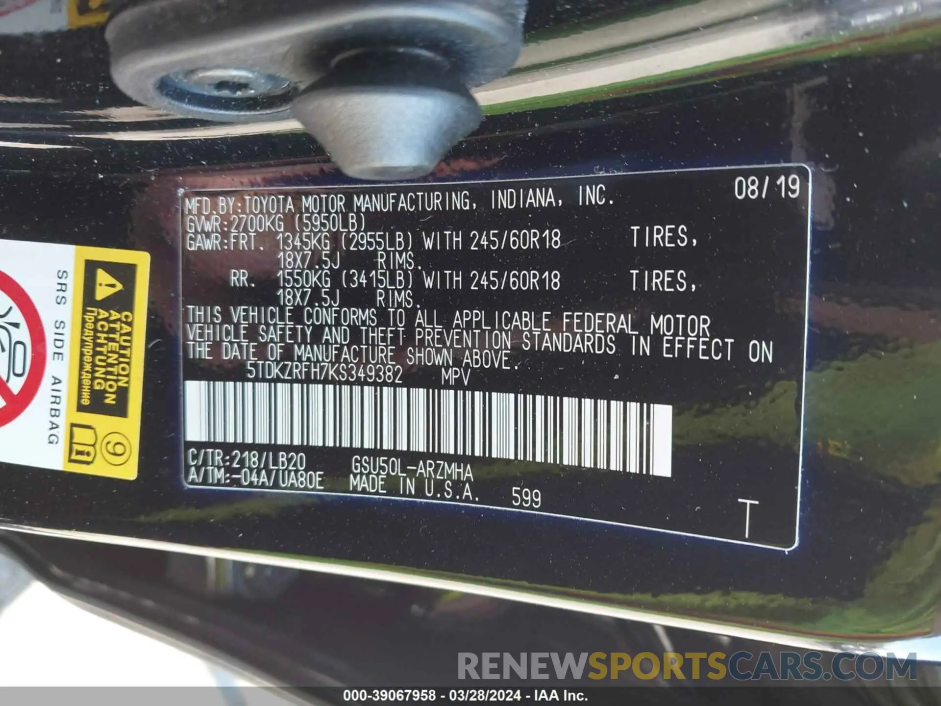 9 fotografías del automóvil dañado 5TDKZRFH7KS349382 TOYOTA HIGHLANDER 2019