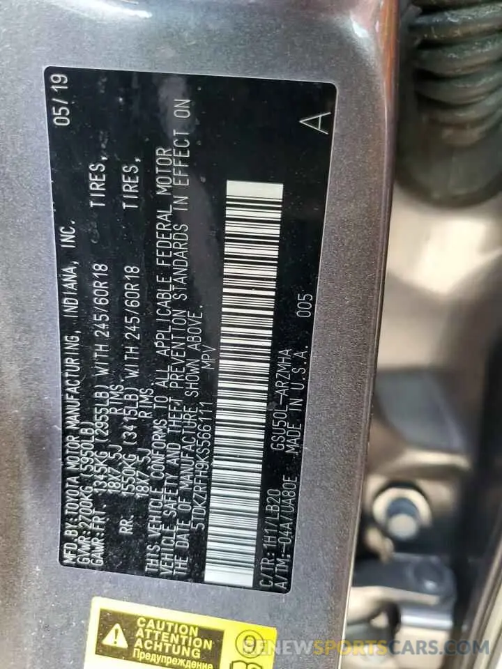 14 fotografías del automóvil dañado 5TDKZRFH9KS566111 TOYOTA HIGHLANDER 2019