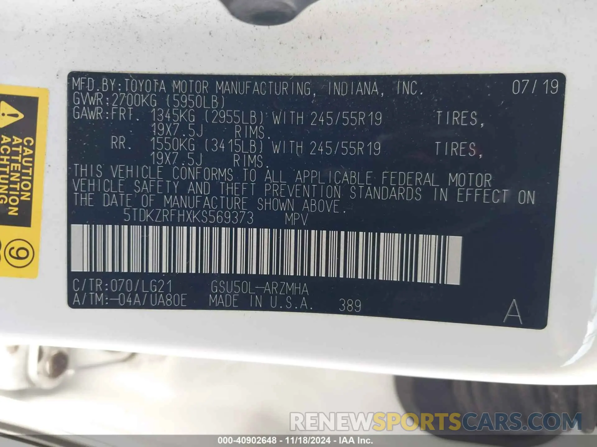 9 fotografías del automóvil dañado 5TDKZRFHXKS569373 TOYOTA HIGHLANDER 2019
