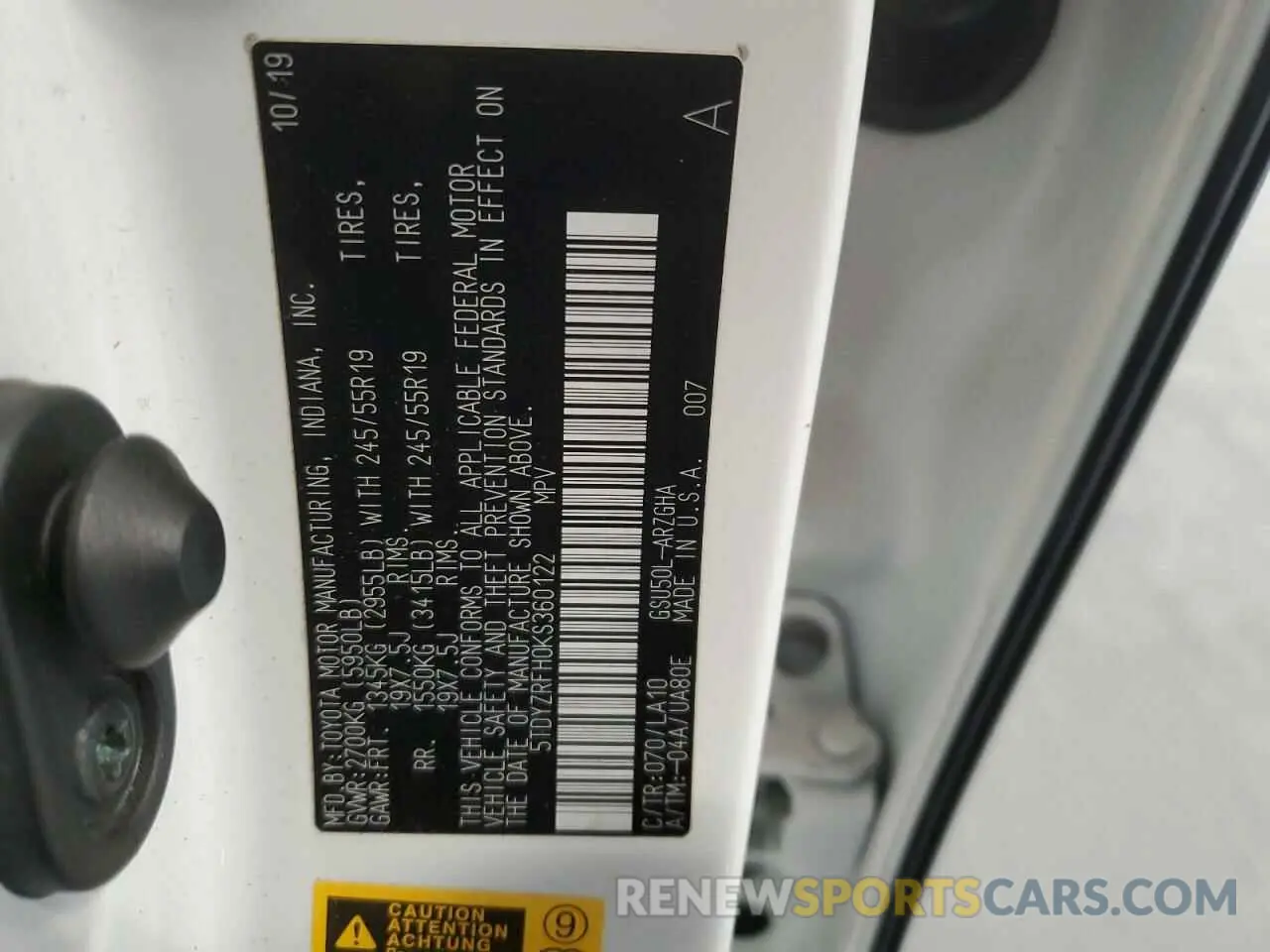 13 fotografías del automóvil dañado 5TDYZRFH0KS360122 TOYOTA HIGHLANDER 2019