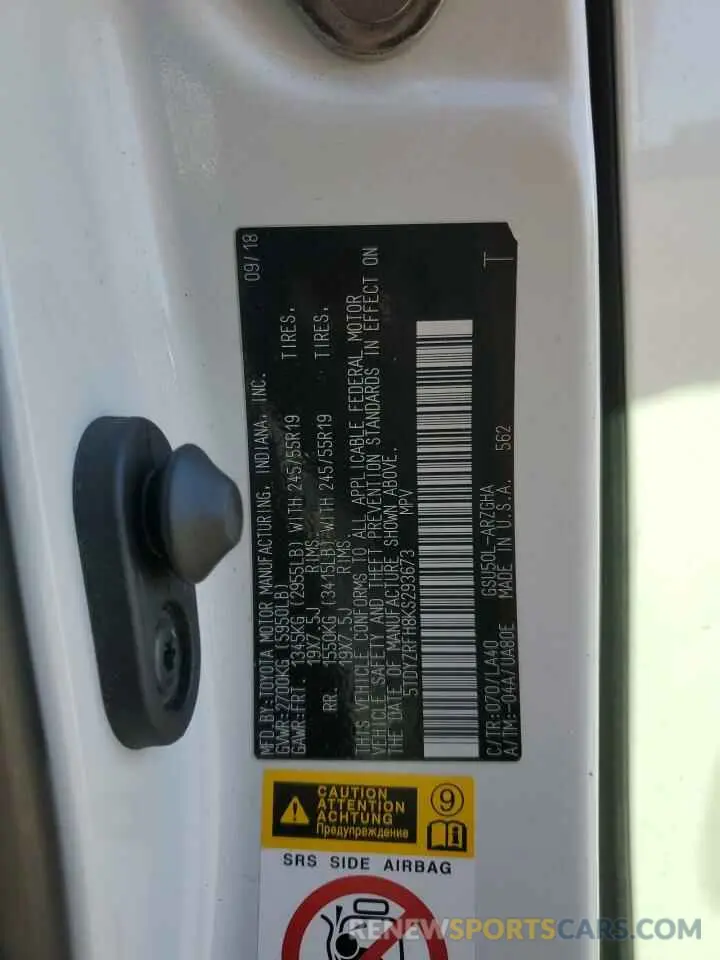 13 fotografías del automóvil dañado 5TDYZRFH8KS293673 TOYOTA HIGHLANDER 2019