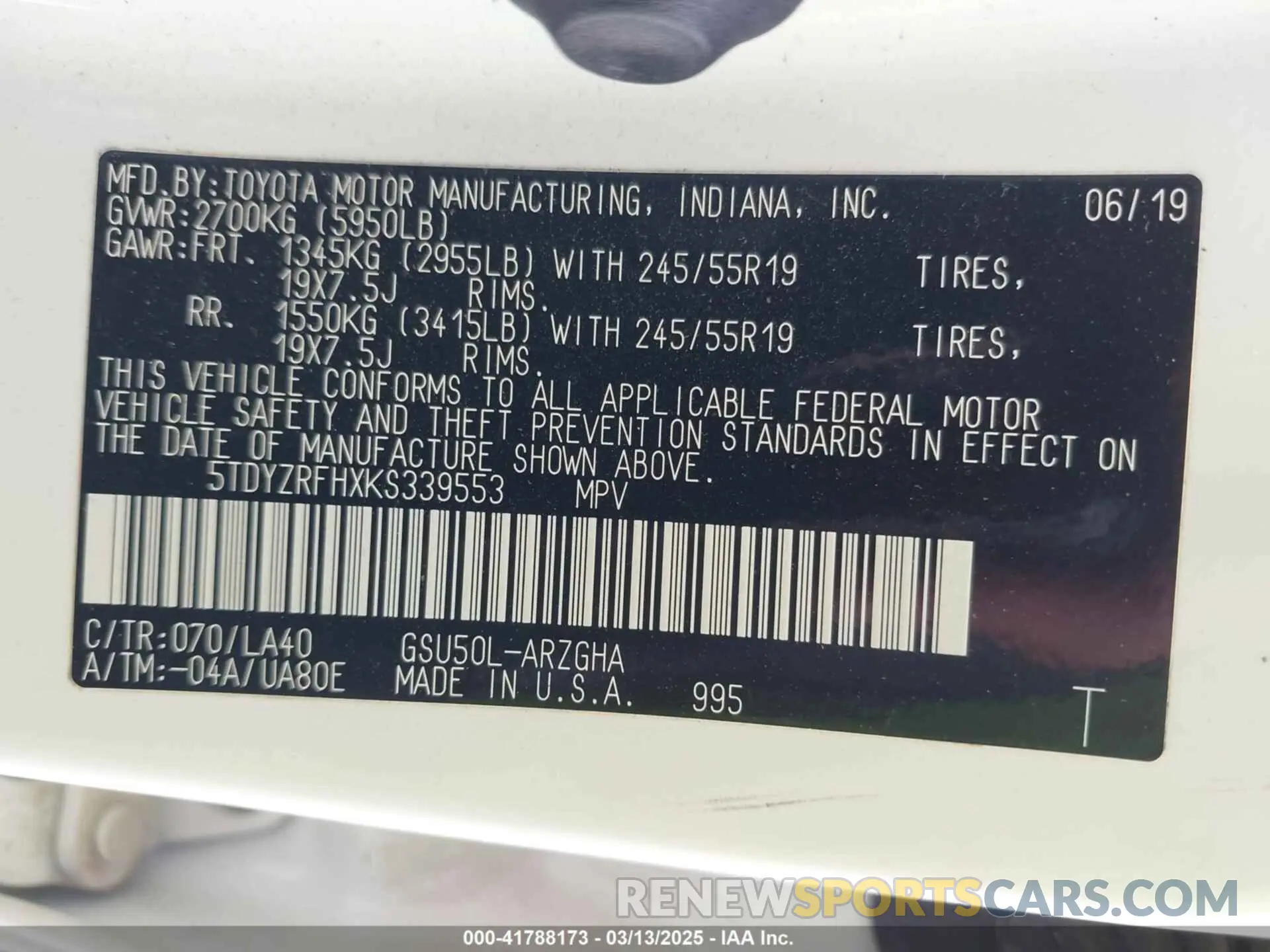 9 fotografías del automóvil dañado 5TDYZRFHXKS339553 TOYOTA HIGHLANDER 2019