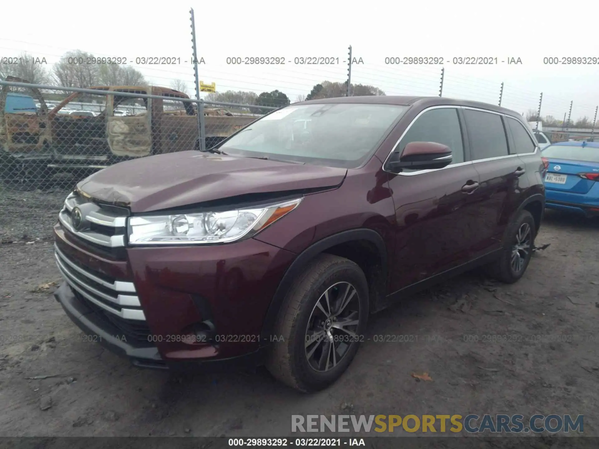 2 fotografías del automóvil dañado 5TDZARFH3KS056598 TOYOTA HIGHLANDER 2019