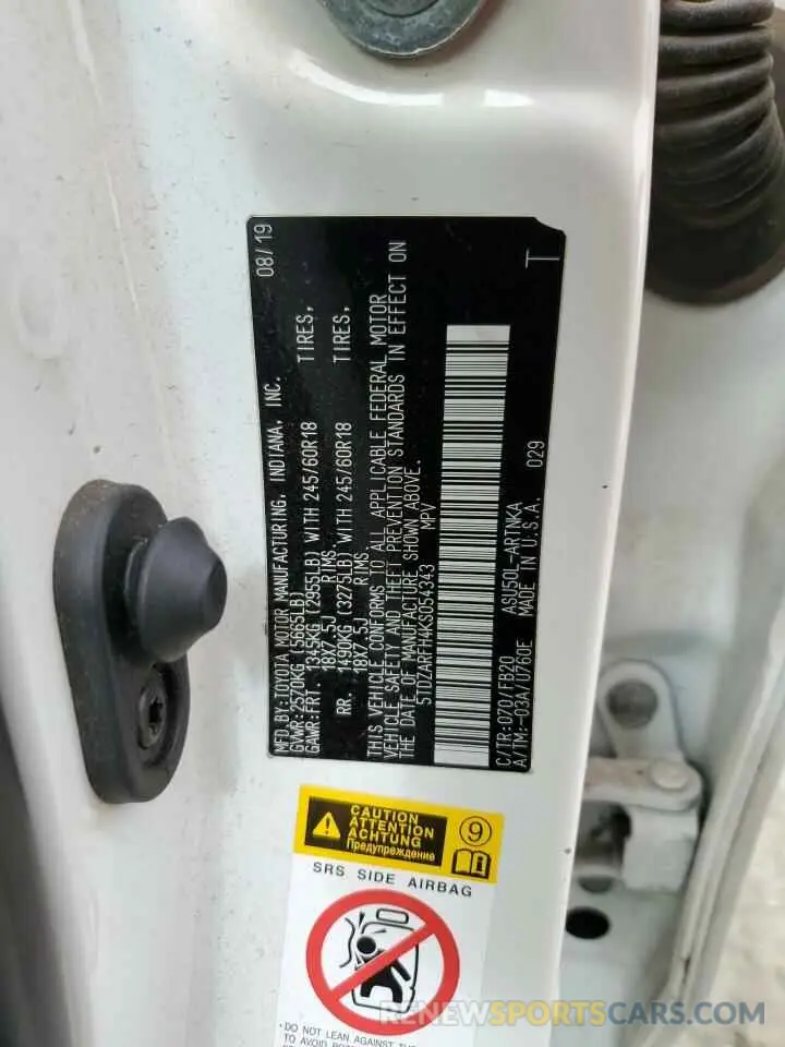 13 fotografías del automóvil dañado 5TDZARFH4KS054343 TOYOTA HIGHLANDER 2019