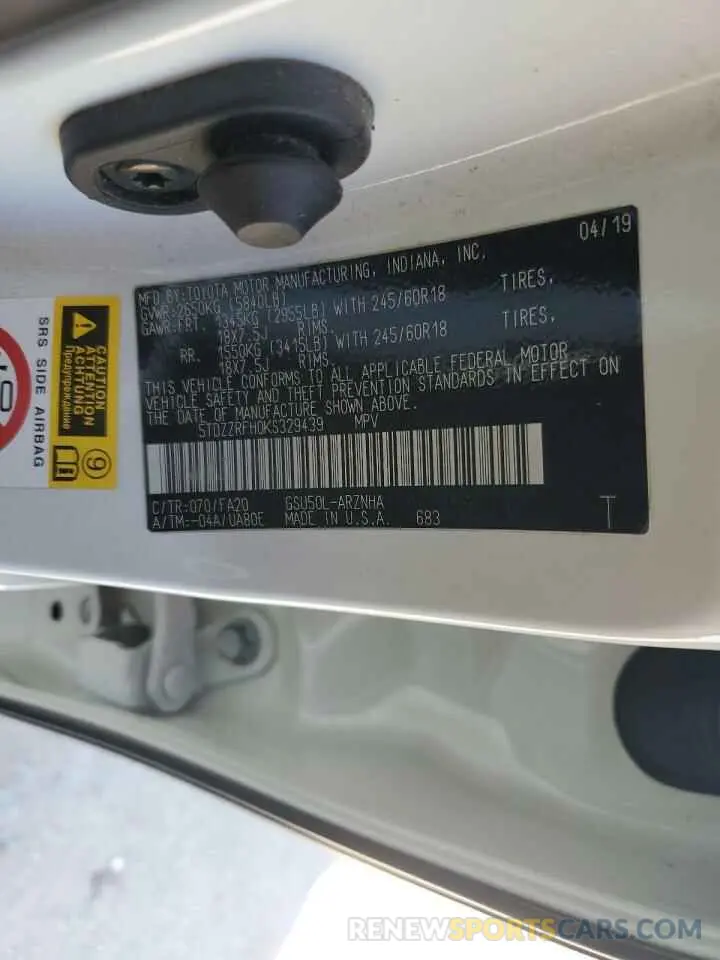 13 fotografías del automóvil dañado 5TDZZRFH0KS329439 TOYOTA HIGHLANDER 2019