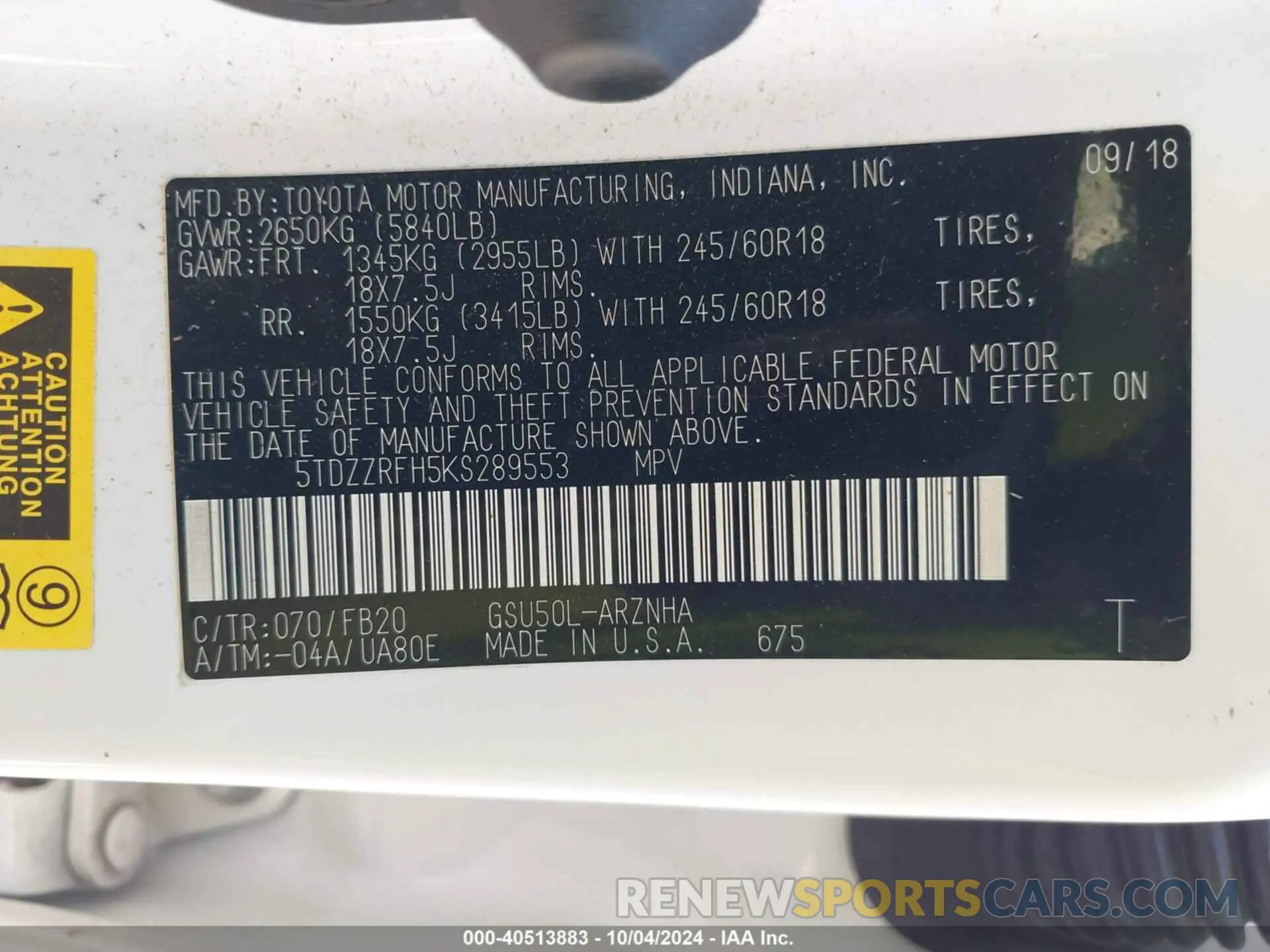 9 fotografías del automóvil dañado 5TDZZRFH5KS289553 TOYOTA HIGHLANDER 2019