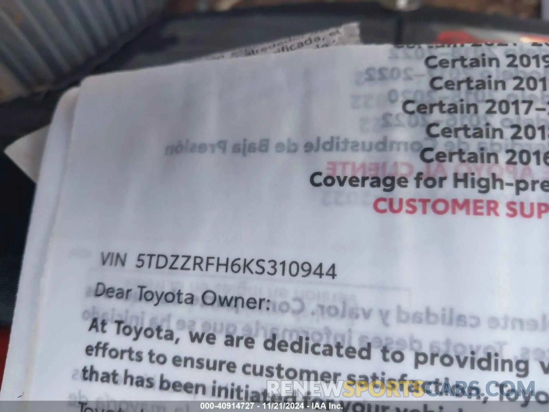 9 fotografías del automóvil dañado 5TDZZRFH6KS310944 TOYOTA HIGHLANDER 2019