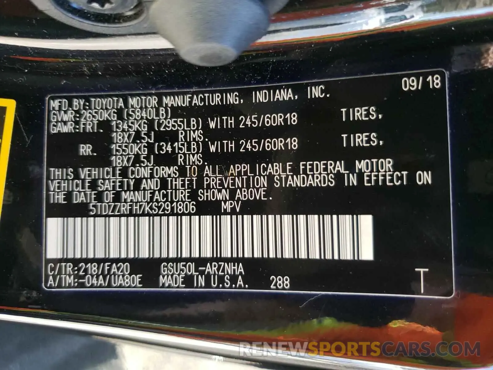 10 fotografías del automóvil dañado 5TDZZRFH7KS291806 TOYOTA HIGHLANDER 2019