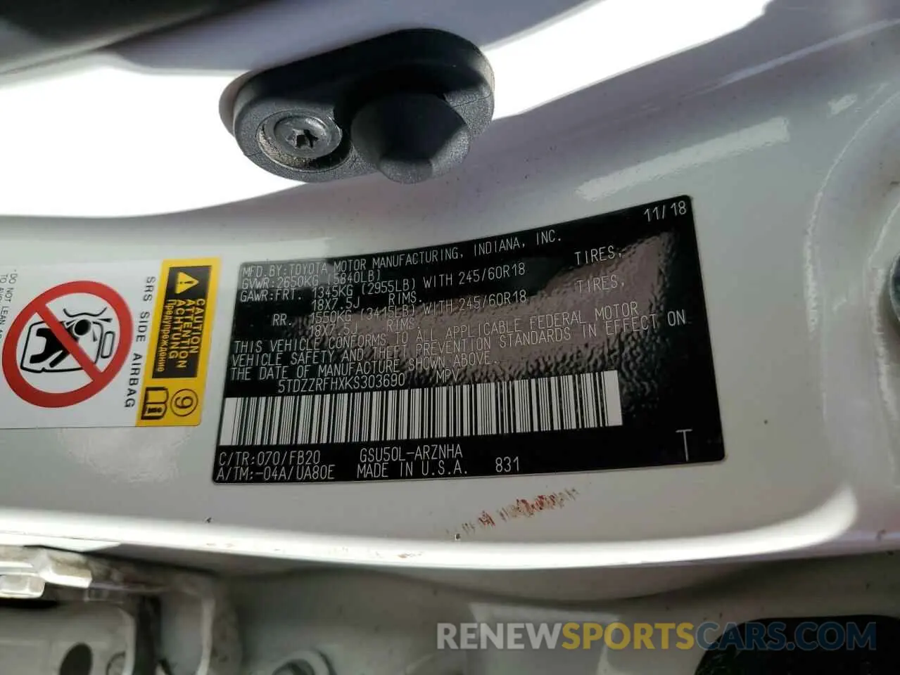13 fotografías del automóvil dañado 5TDZZRFHXKS303690 TOYOTA HIGHLANDER 2019