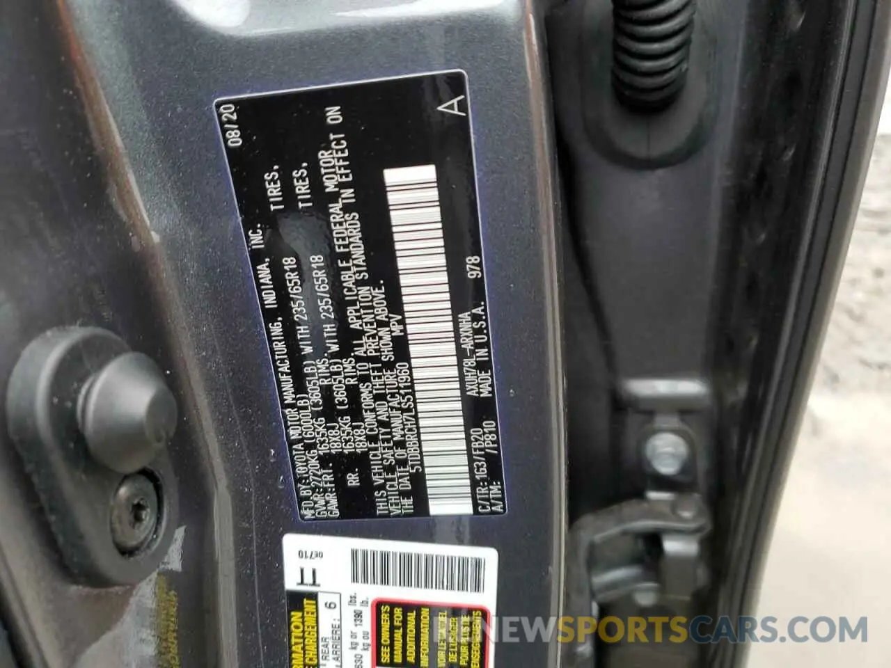 10 fotografías del automóvil dañado 5TDBBRCH7LS511960 TOYOTA HIGHLANDER 2020