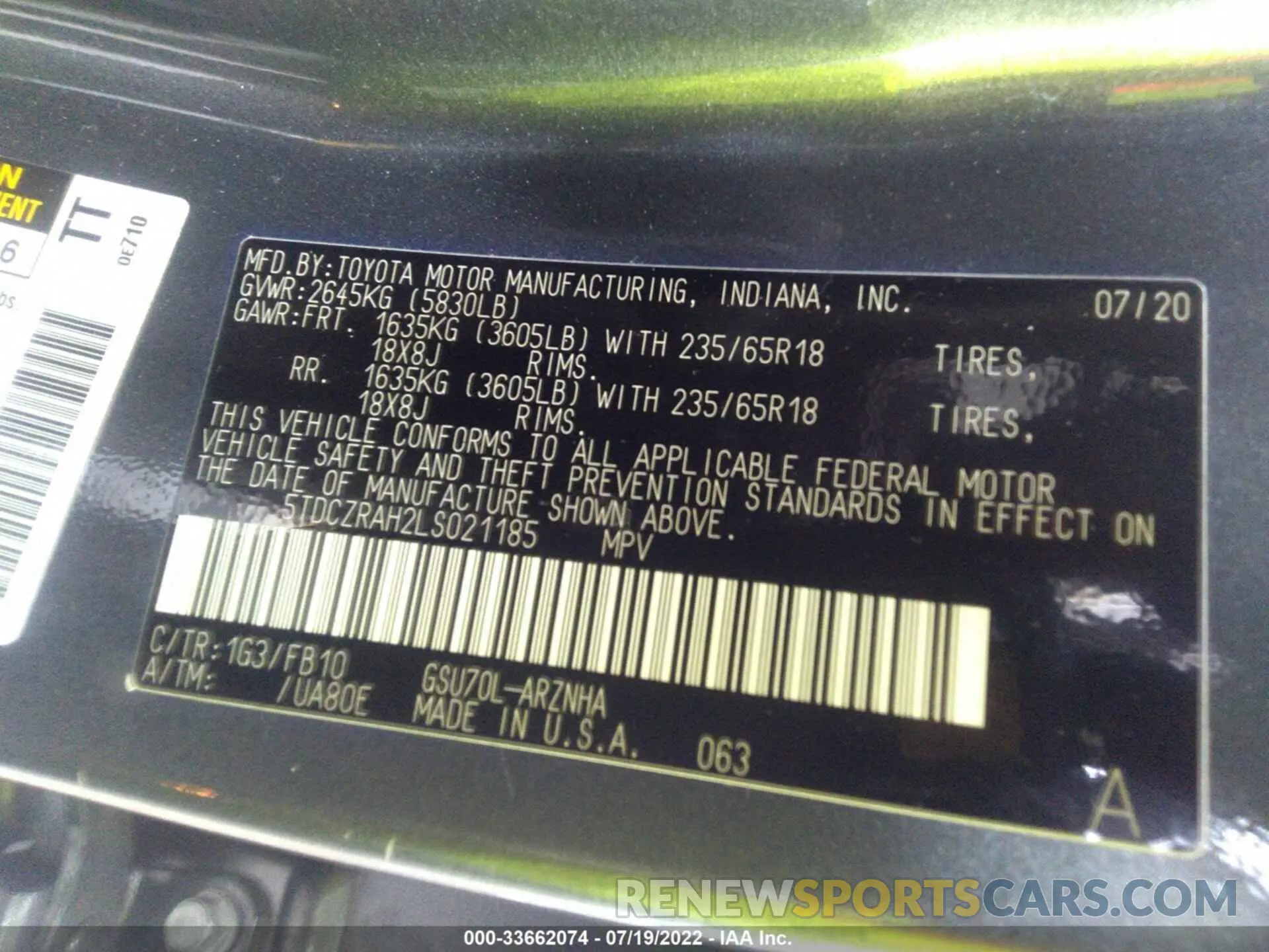 9 fotografías del automóvil dañado 5TDCZRAH2LS021185 TOYOTA HIGHLANDER 2020