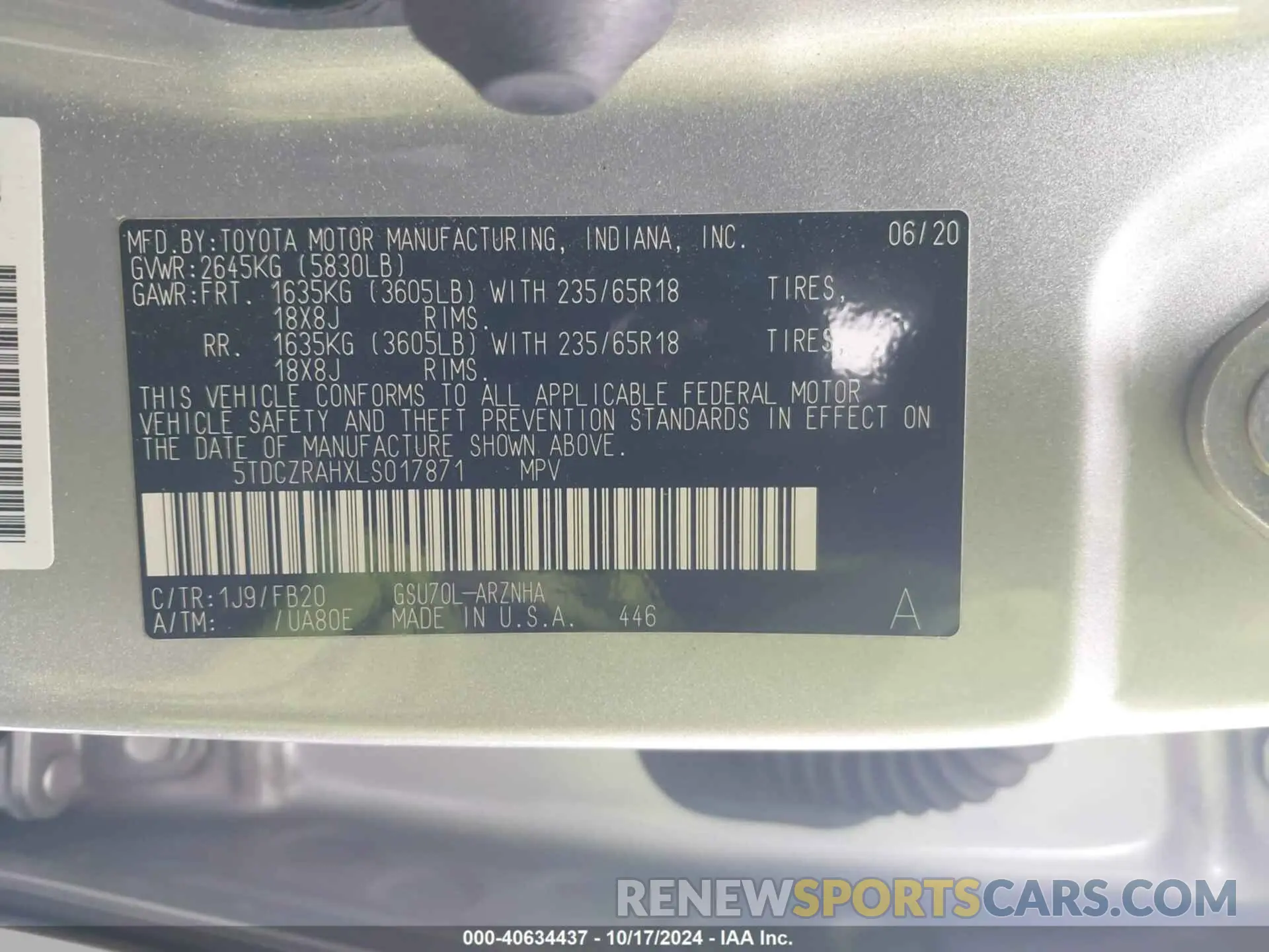 9 fotografías del automóvil dañado 5TDCZRAHXLS017871 TOYOTA HIGHLANDER 2020