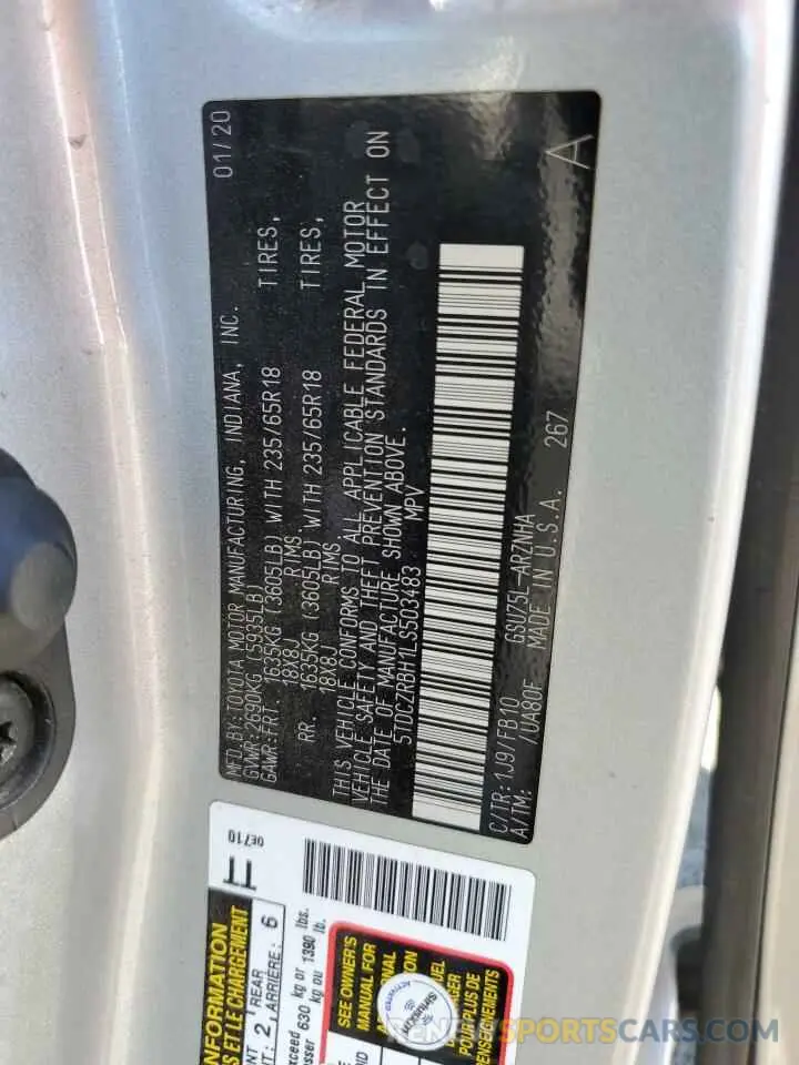 13 fotografías del automóvil dañado 5TDCZRBH1LS503483 TOYOTA HIGHLANDER 2020