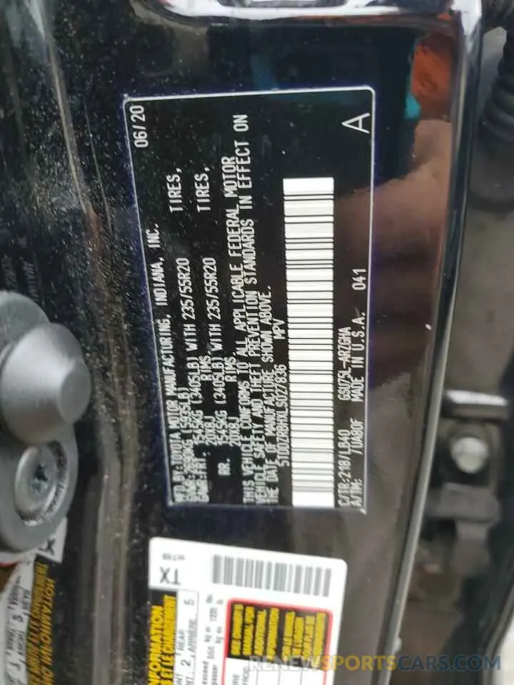 13 fotografías del automóvil dañado 5TDDZRBHXLS027836 TOYOTA HIGHLANDER 2020