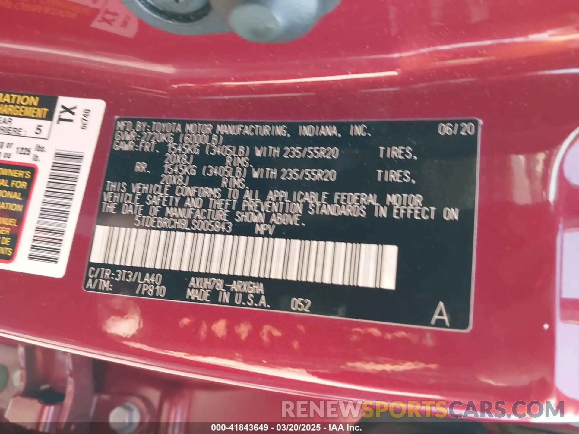 9 fotografías del automóvil dañado 5TDEBRCH8LS005843 TOYOTA HIGHLANDER 2020