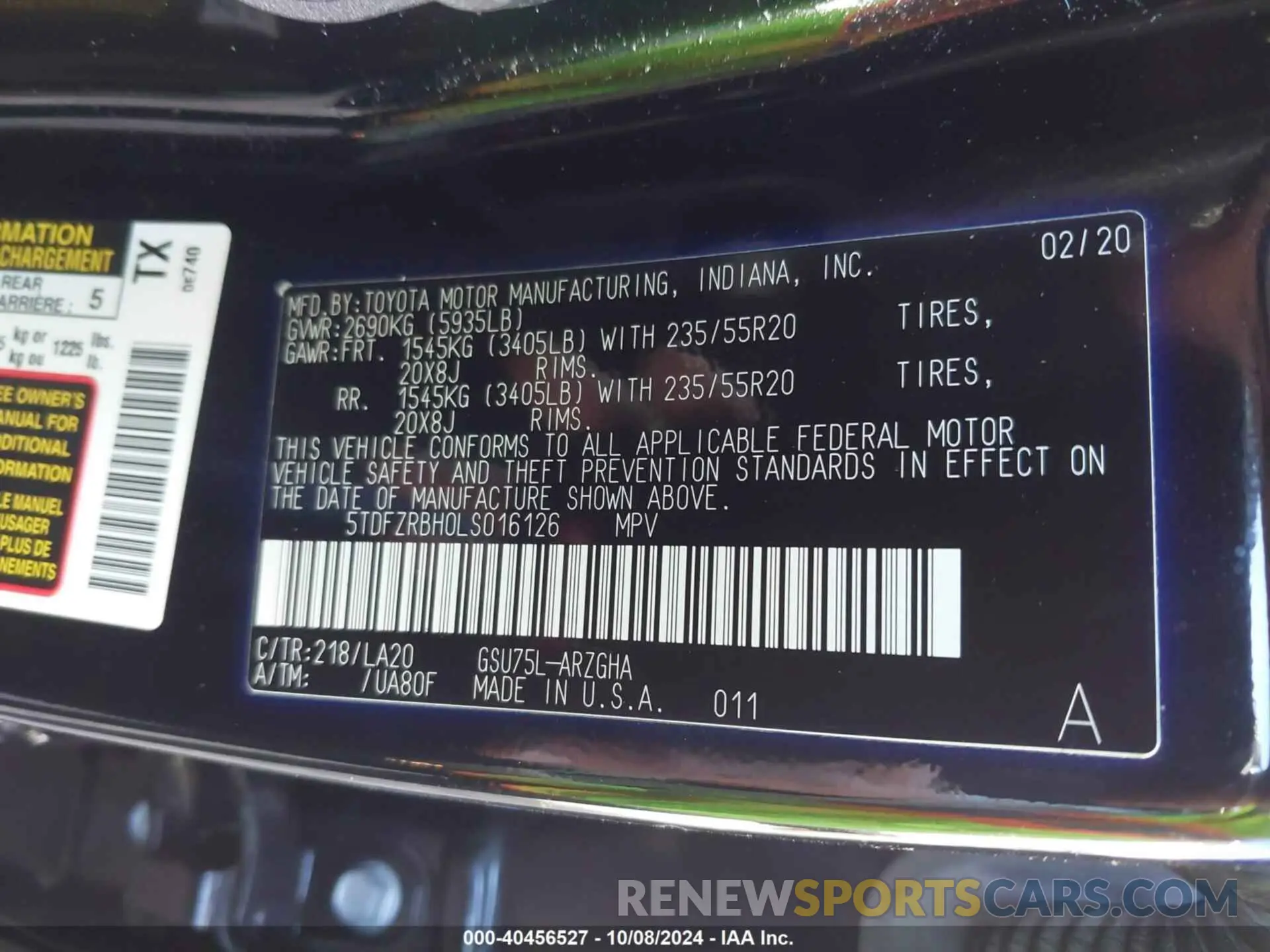 9 fotografías del automóvil dañado 5TDFZRBH0LS016126 TOYOTA HIGHLANDER 2020