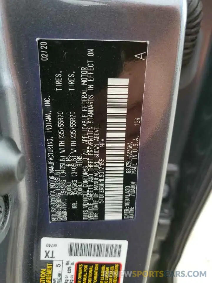 14 fotografías del automóvil dañado 5TDFZRBH1LS017155 TOYOTA HIGHLANDER 2020