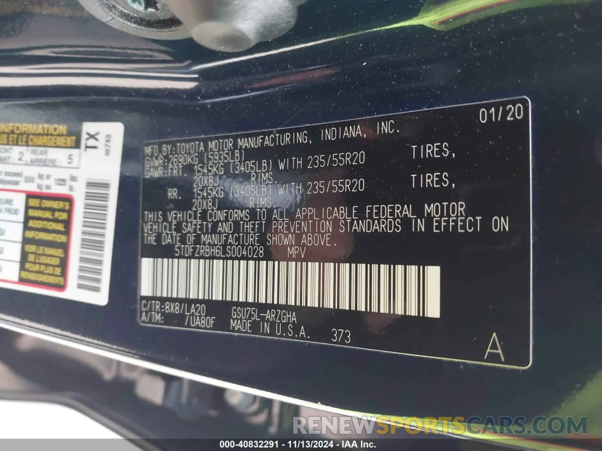 9 fotografías del automóvil dañado 5TDFZRBH6LS004028 TOYOTA HIGHLANDER 2020