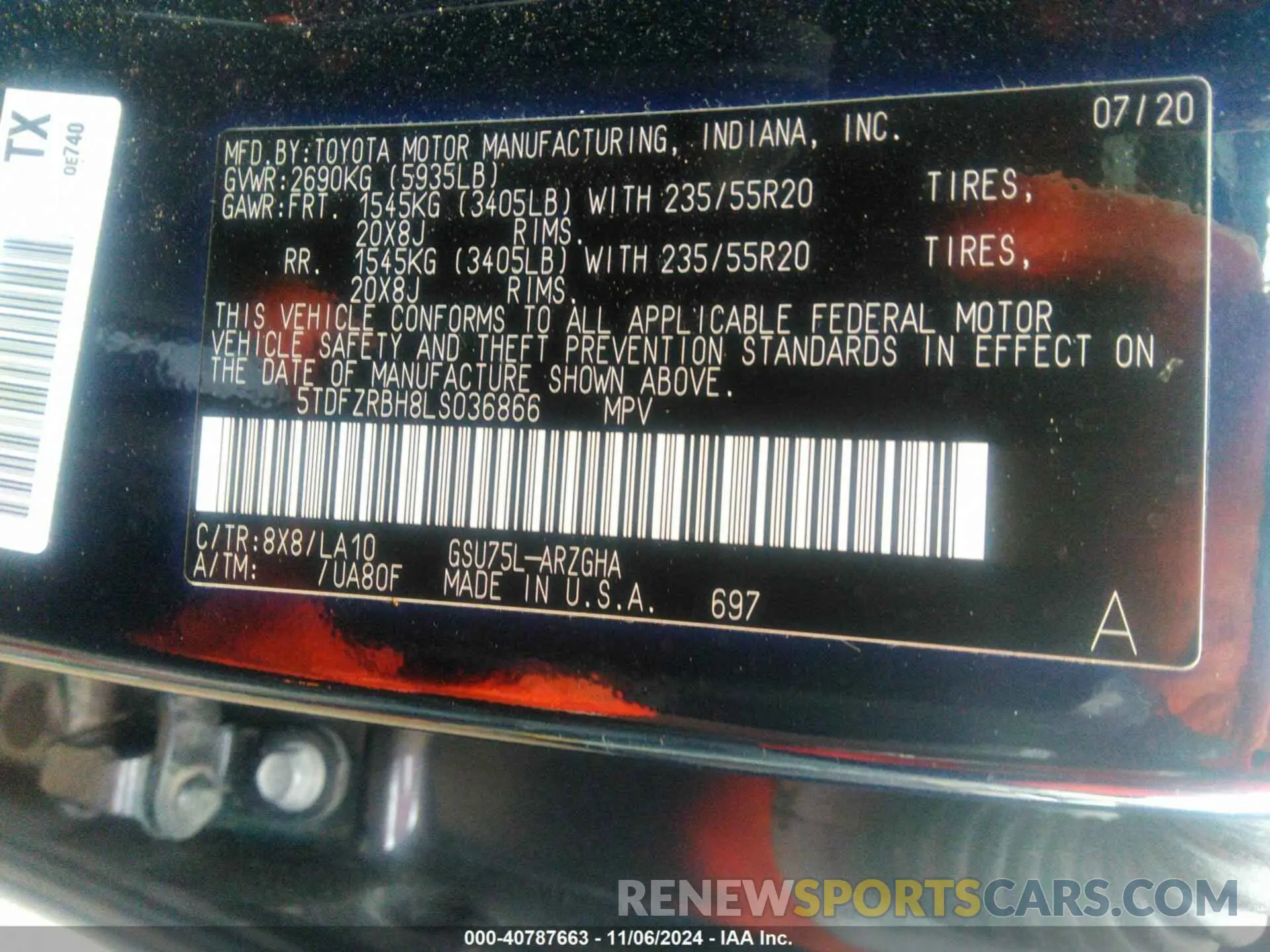 9 fotografías del automóvil dañado 5TDFZRBH8LS036866 TOYOTA HIGHLANDER 2020