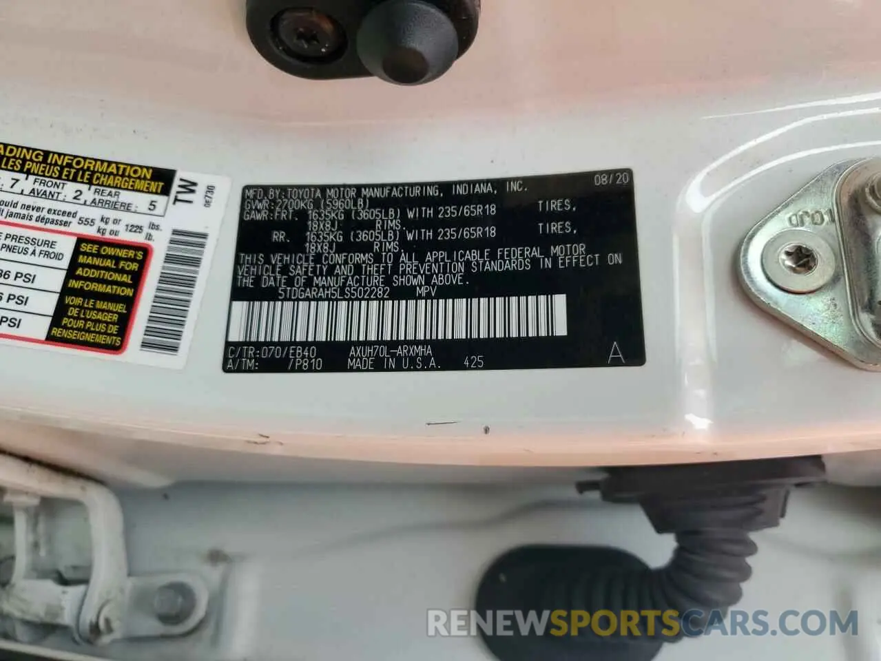 13 fotografías del automóvil dañado 5TDGARAH5LS502282 TOYOTA HIGHLANDER 2020