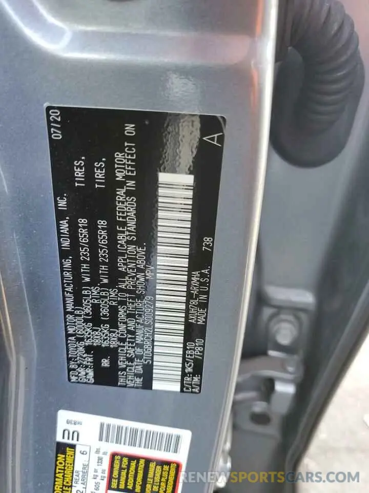 14 fotografías del automóvil dañado 5TDGBRCH2LS009279 TOYOTA HIGHLANDER 2020