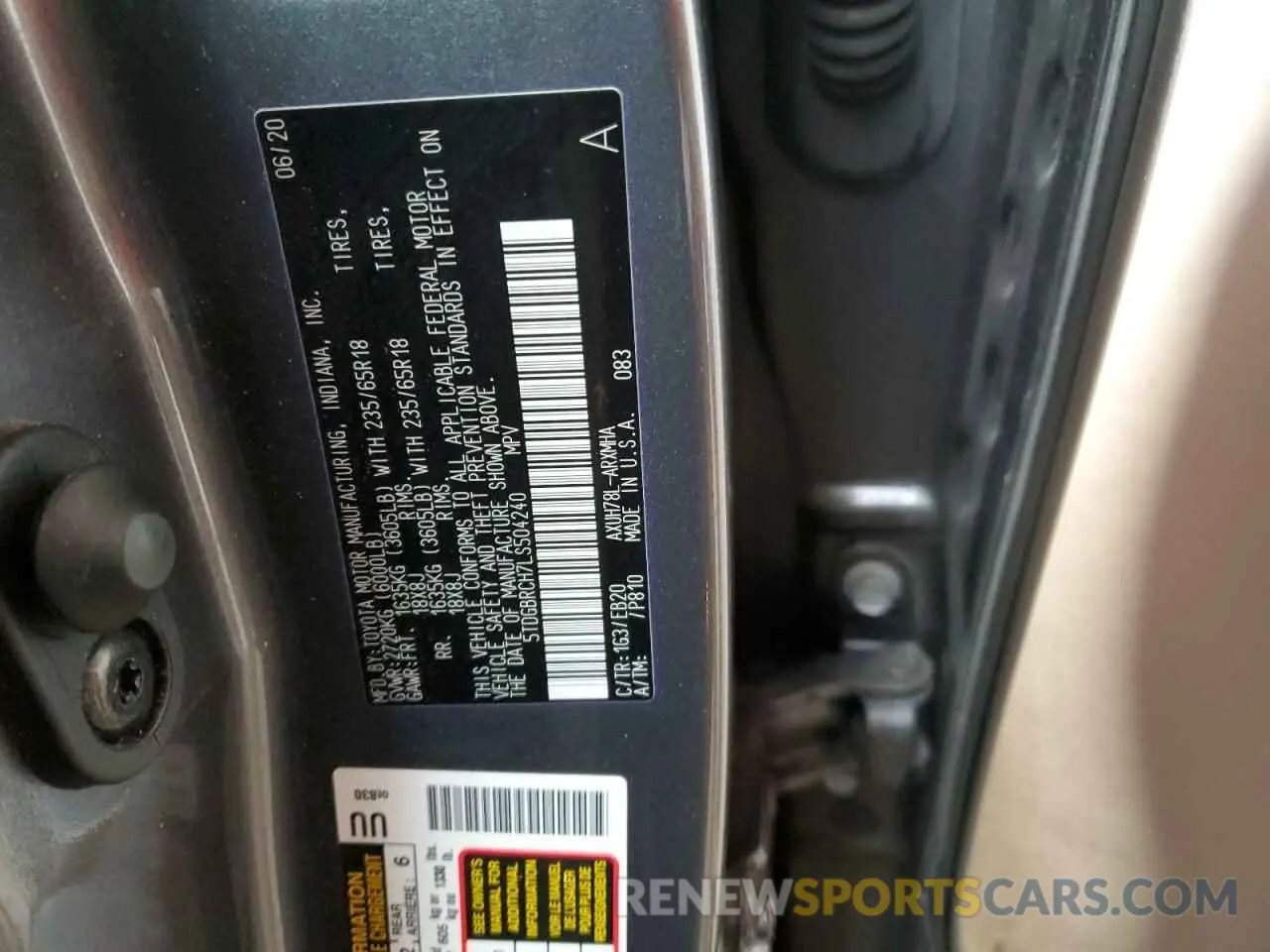 13 fotografías del automóvil dañado 5TDGBRCH7LS504240 TOYOTA HIGHLANDER 2020