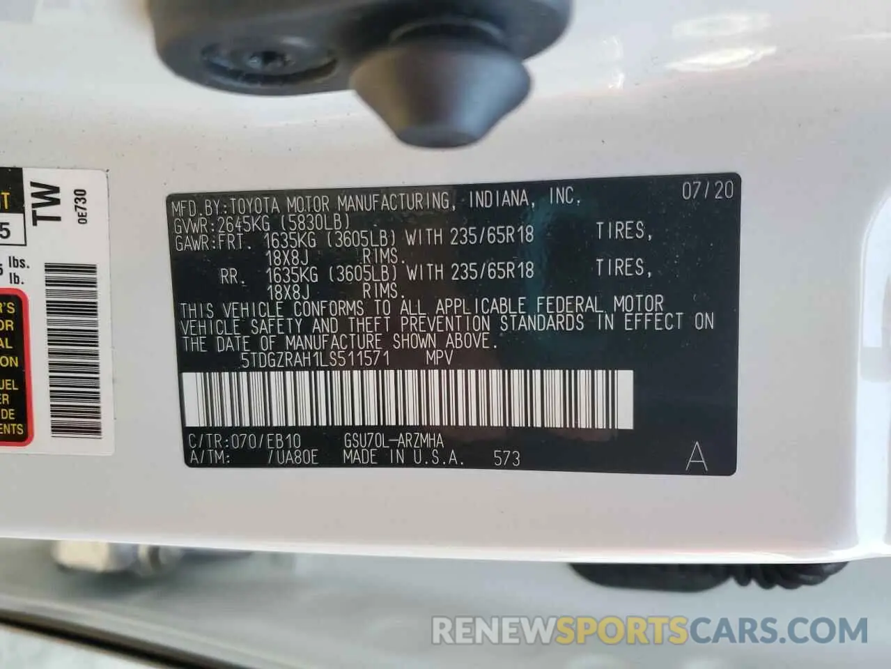 13 fotografías del automóvil dañado 5TDGZRAH1LS511571 TOYOTA HIGHLANDER 2020