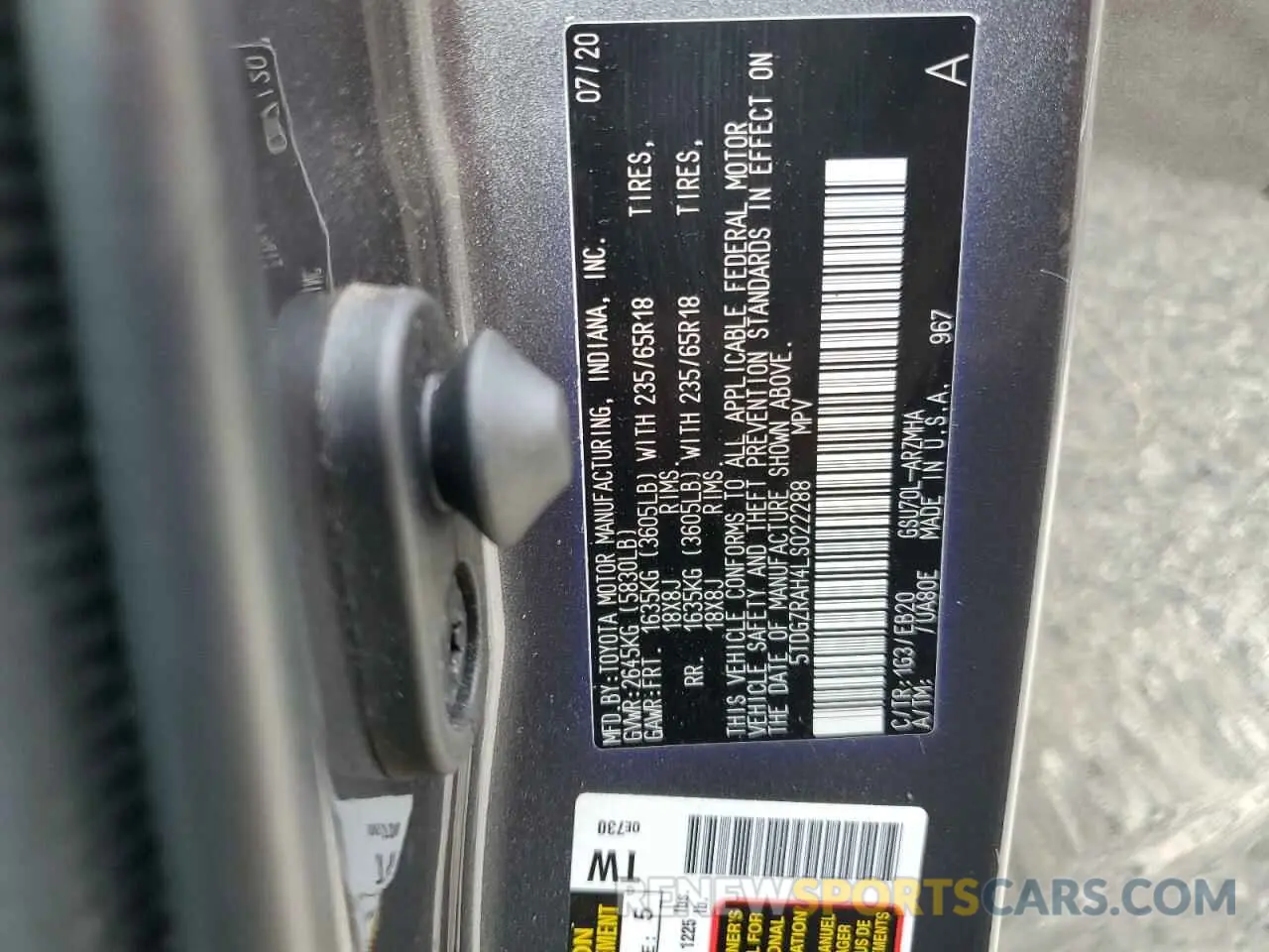 16 fotografías del automóvil dañado 5TDGZRAH4LS022288 TOYOTA HIGHLANDER 2020