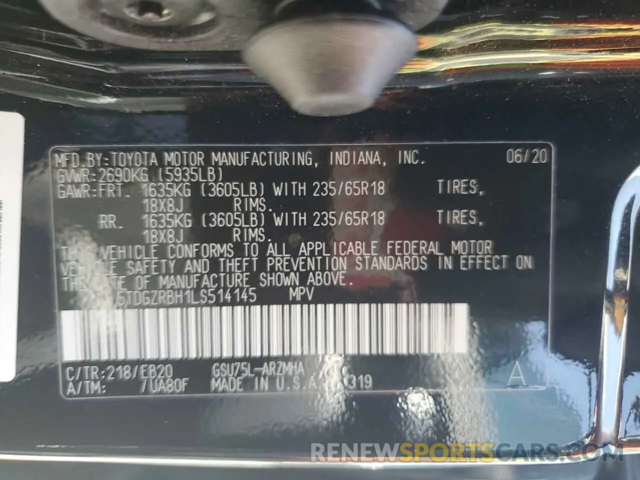 14 fotografías del automóvil dañado 5TDGZRBH1LS514145 TOYOTA HIGHLANDER 2020